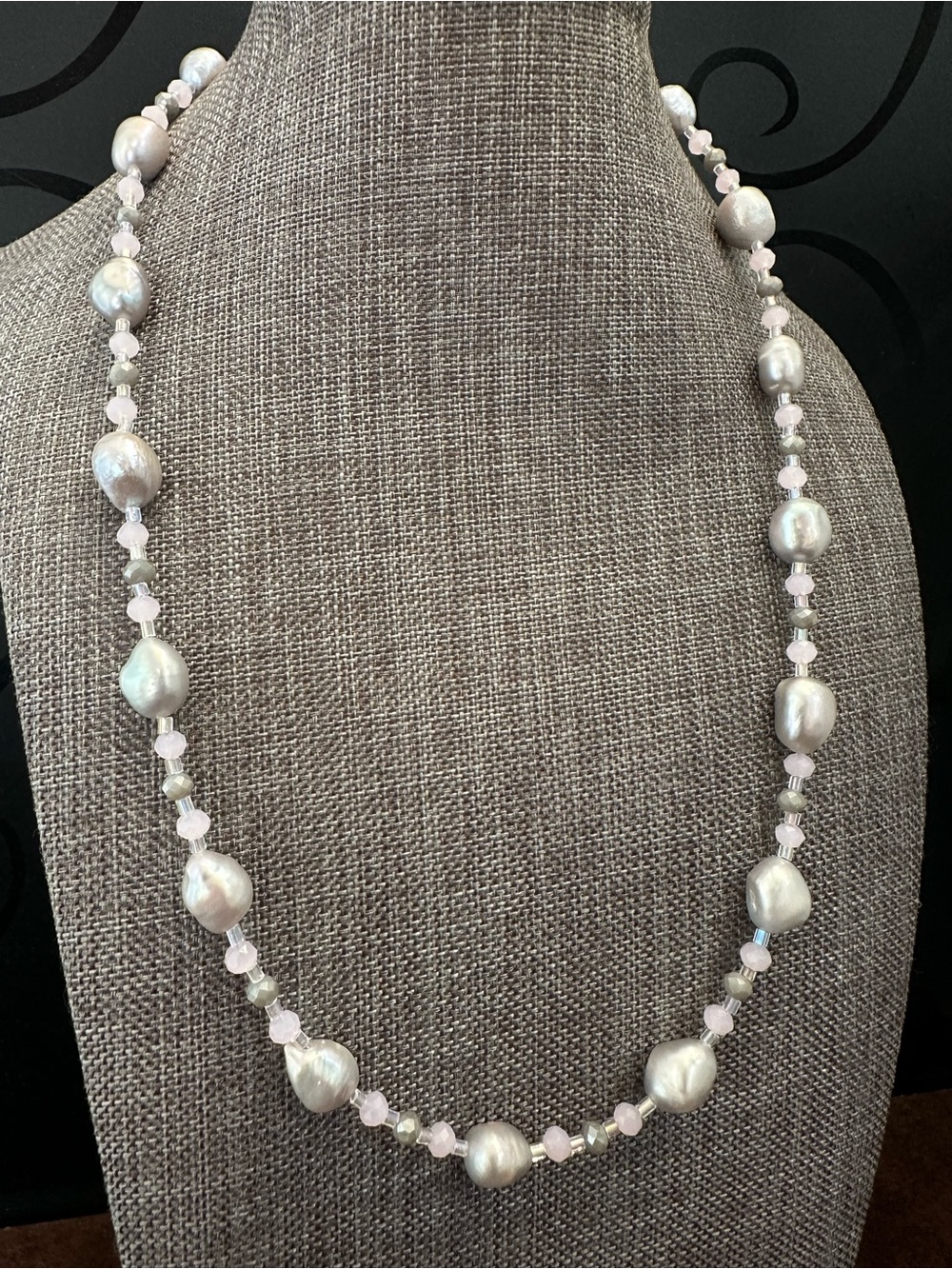 Elegant Silver Pearl and Light Pink Bead Necklace - Women's Jewelry